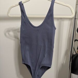 Zara Blue Bodysuit with Scoop Neckline and High-Cut Leg